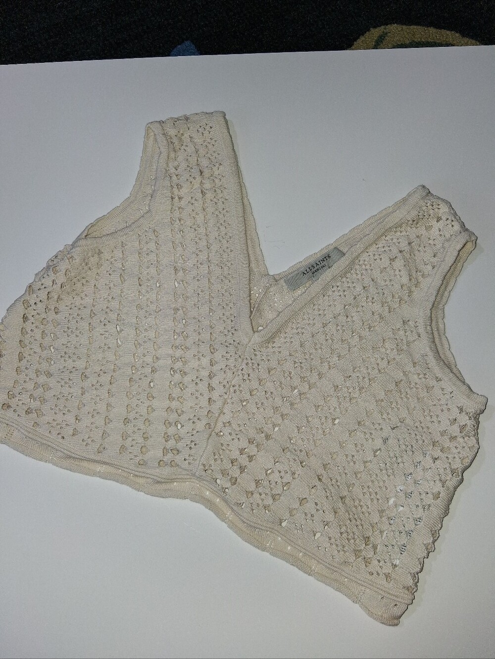 Allsaints Cream Crochet Knit Crop Top Size Medium